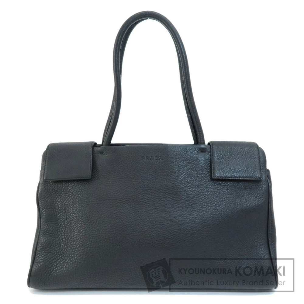 Prada Vitello Daino leather tote pebbled dual shoulder Black